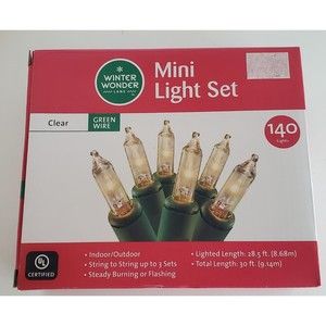 Winter Wonder Lane 140 Mini Clear Lights Green Wire Indoor/Outdoor NIB